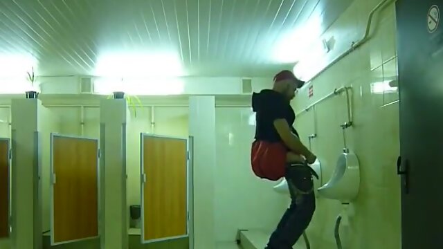 Stud attempting to get Caught Fapping Off in Public Rest Room