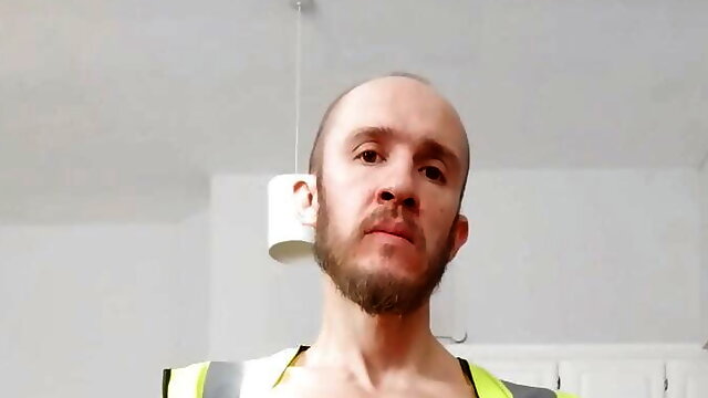Wanking the dick in reflective vest