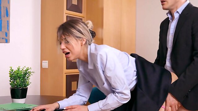 Elena Vedem enjoys during sex in doggy style in the office