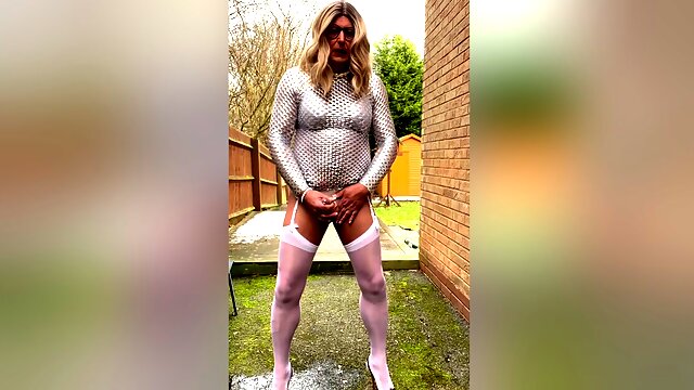 Amateur Crossdresser Kellycd2022 Sexy Milf Masturbation Masturbate Outdoor In Stockings Heels Big Cumshot Pvc Dress