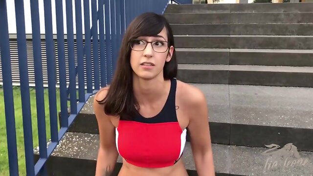 German student girl shows her boobies and gets fucked in public