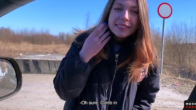 Russian hitchhiker has no money but ready to suck dick and swallow cum