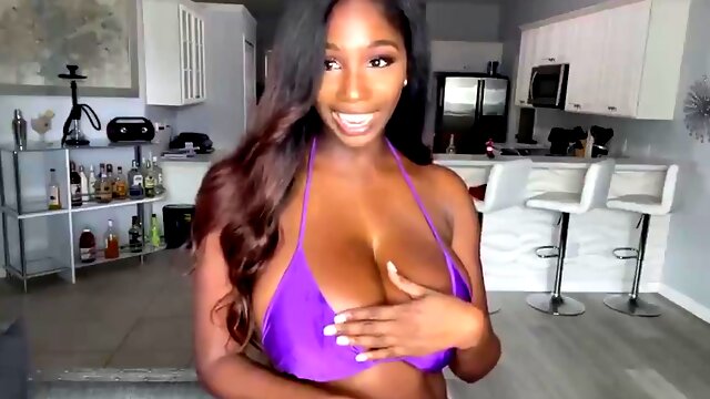 Busty Ebony Girl Tries On Swimsuits