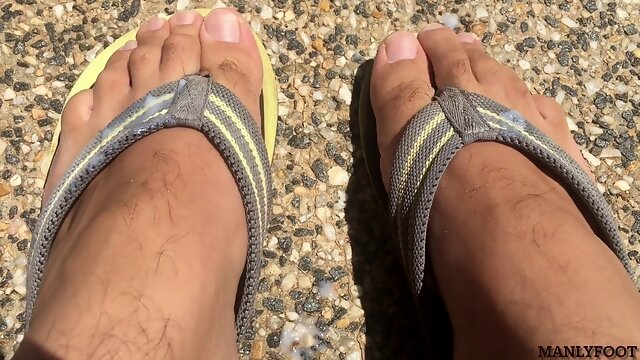 Neighbour fucking ejaculated into my flip flops! - jizz sole fetish