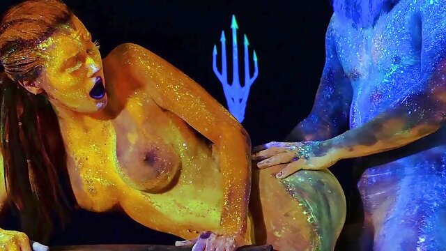 Charli Red fucks a forest god in a glow in the dark night scene - BANG!