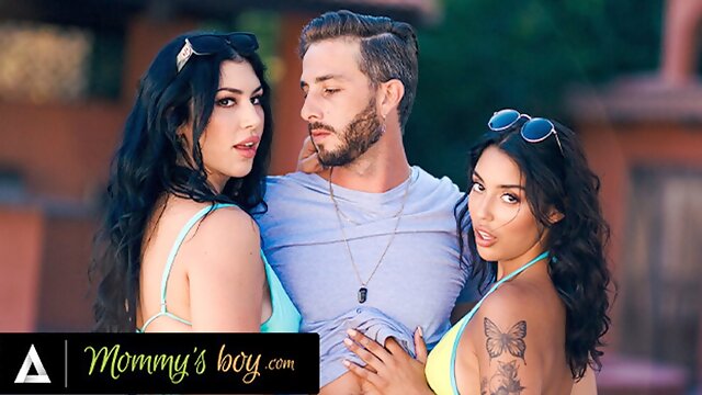 MOMMY'S BOY - Latina Stepmom Queenie Sateen and BFF Vanessa Sky Take Turns With Stepson's Big Dick!