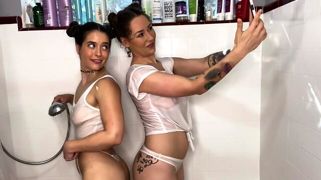 Sapphic sluts having fun in the shower - Abbie Maley & Tara Lynne