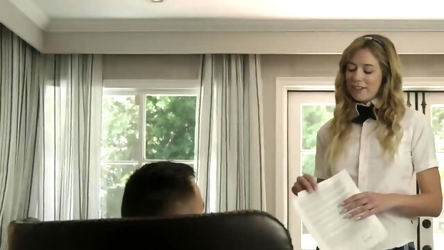 Dirty schoolgirl River Lynn teases a guy and rides his hard cock