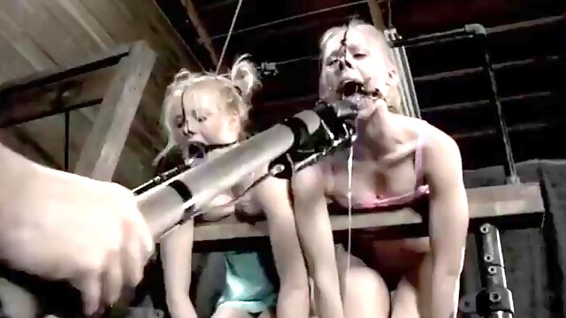 Two blonde toys for sexy double bondage fun at home