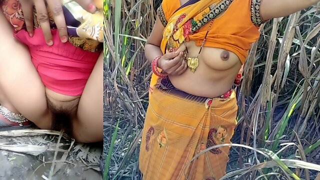 Village Kiss, Village Bhabhi, Outdoor, Cum In Mouth, Pissing, Pussy Licking