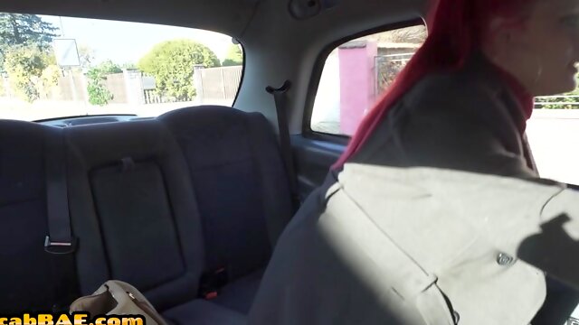 Redhead cab busty MILF fucked by big dick in POV in taxi