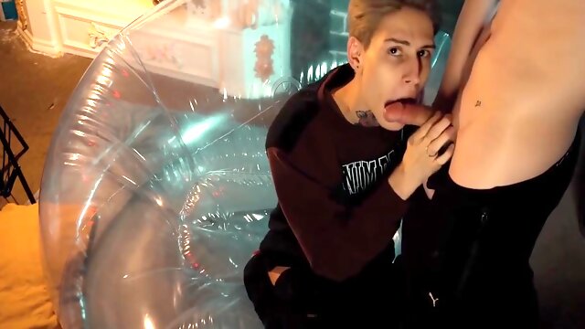 Two Sweet Guys Share An Inflatable Chair. 14 Min