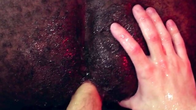 Hairy black hunk assfisted after gagging by IR stud
