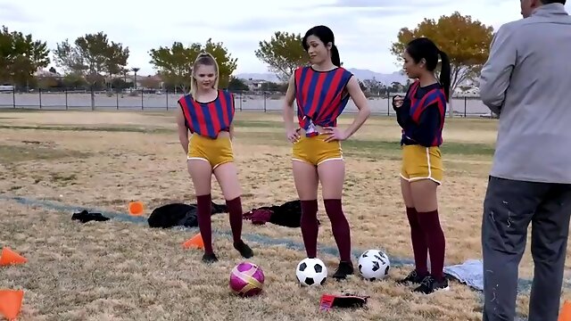 Soccer team cuties wants to make their coach cum.