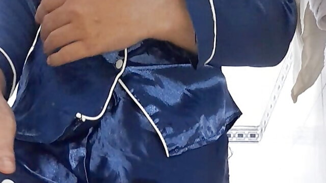 Satin pajamas messy cumshot