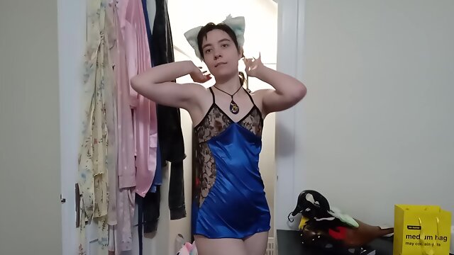 Cat Girl Changes Into Lingerie