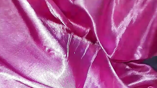 Cum with pink satin lingerie and robe