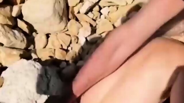 Horny mature blonde fucked by three random guys on the beach