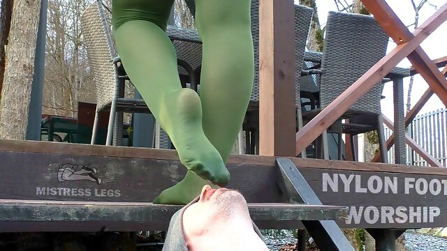 Green Pantyhose, Feet Slave, Pantyhose Femdom