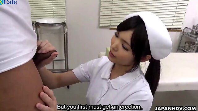 Jap nurse treats patients tiny dick to blowjob at hospital