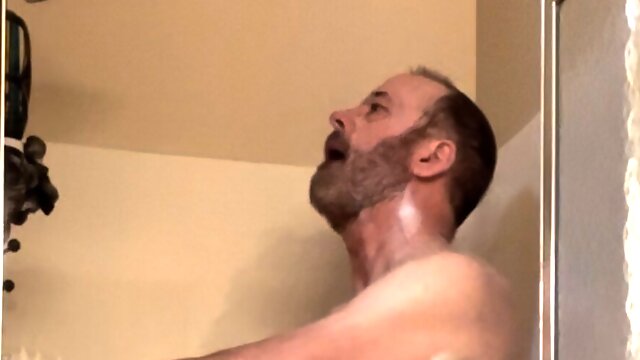 Daddy soaped up gets hard and strokes 