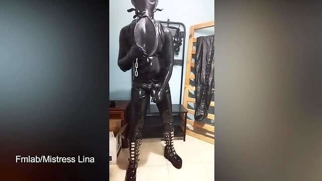 Total encasement condom sub fap and jism with gas mask breathplay