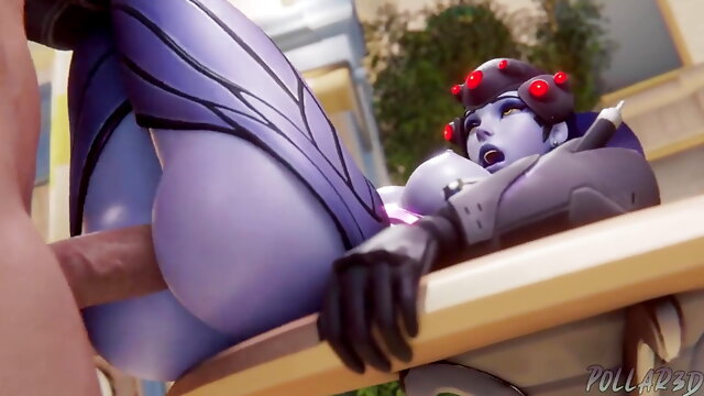 Widowmaker Spreading Her Legs On A Table And Fucked