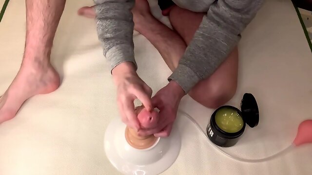 Heterosexual Stud Ravages Good-Sized Fake Penis Pouch Deep And Ejaculates While Railing It