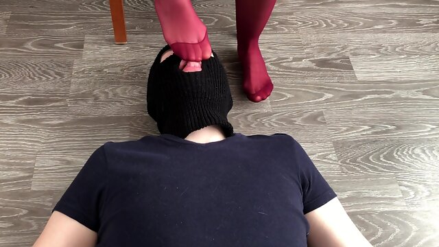 Kelly Feet Red Pantyhose Foot Gagging And Smelling Nylon Fetish