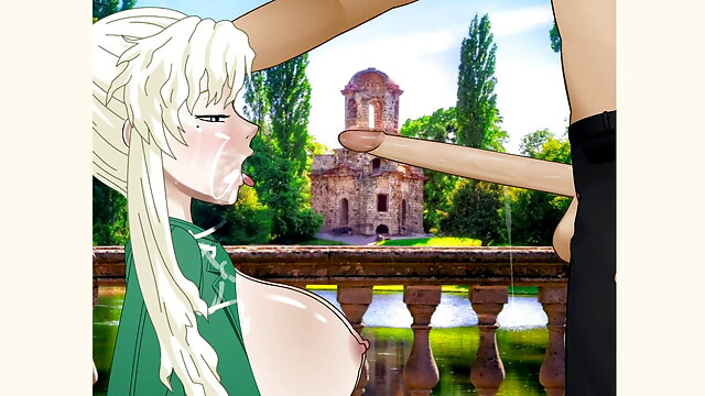 Balalaika gives a nice long deepthroat to a high ranking official's massive cock - SDT