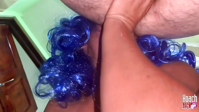 Blue slut lick my asshole and finger me, sloppy rimming while pissing in toilet