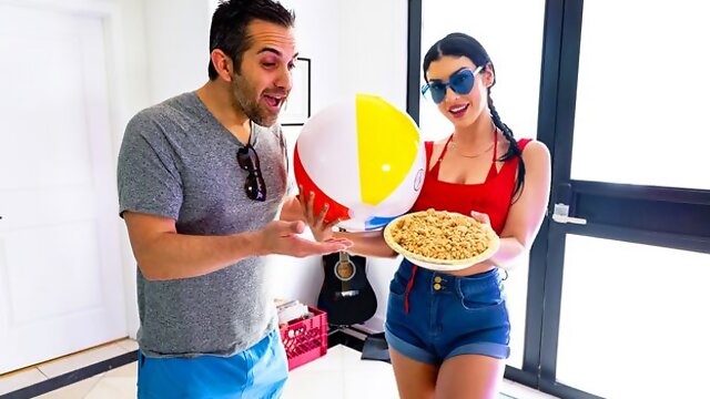 Big-bottomed brunette Queenie Sateen fucked in the doggy style