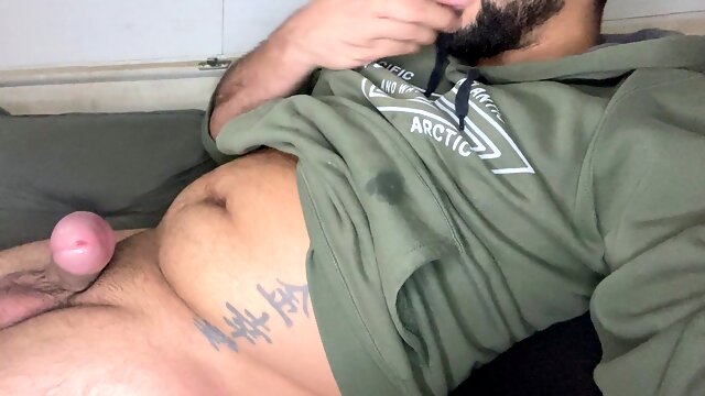 Bearded with a wondrous sneer smearing himself with cum tugging off with the cock cumshot brunette naughty snotty dick