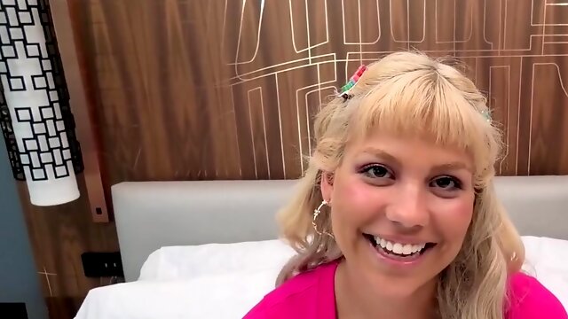 Wholesome blonde 19 yr old slobbers all over a fat cock