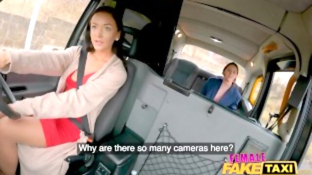 Female Fake Taxi Zuzu Sweet and Minni Joy backseat fuck with a strap-on dildo