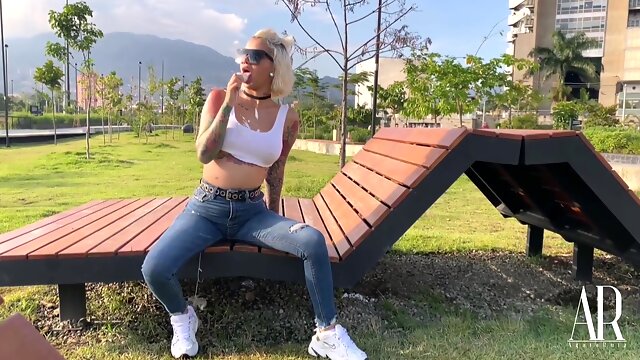 Sloppy Agata In A Public Park In Medellin - Wet T-shirt Show At The End