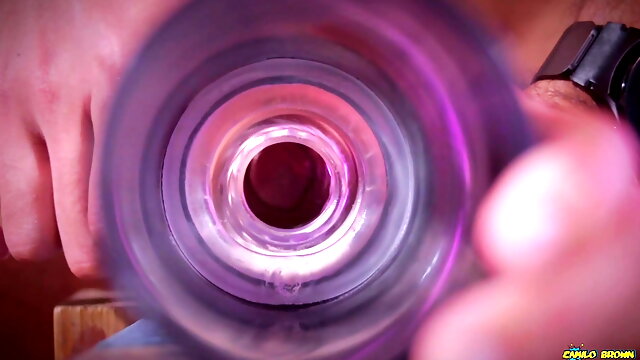 Closeup view from inside my fake pussy while I fuck it slow and passionate until I shoot a big load. Cum inside fleshlight. 