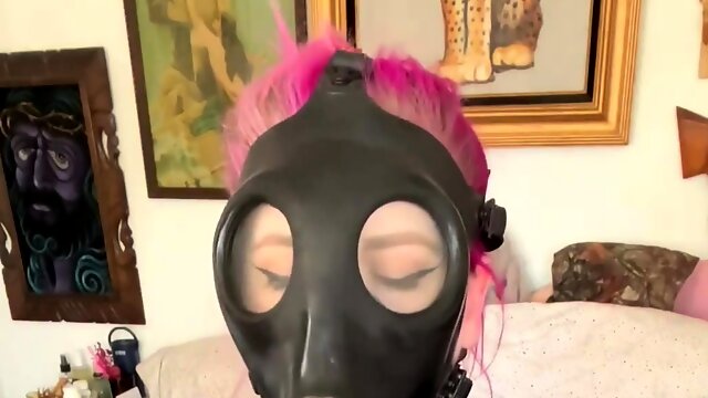 Gas Mask Rubber Girl Teasing and Fingering