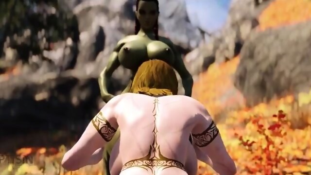 Muscular futanari orcs fuck Juicy Curvy Warrior