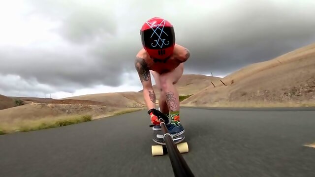 Downhill Naked On Longboard