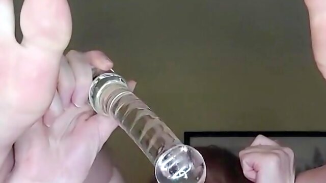 Cute Redhead Makes Her Tight Trimmed Pussy Wet And Creamy With a Glass Dildo