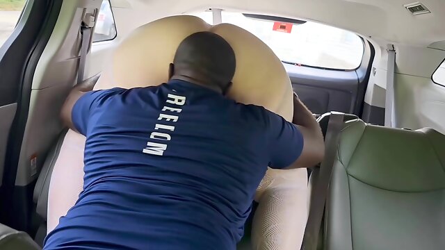 A curvy MILF enjoys public sex with a black guy right in the car.