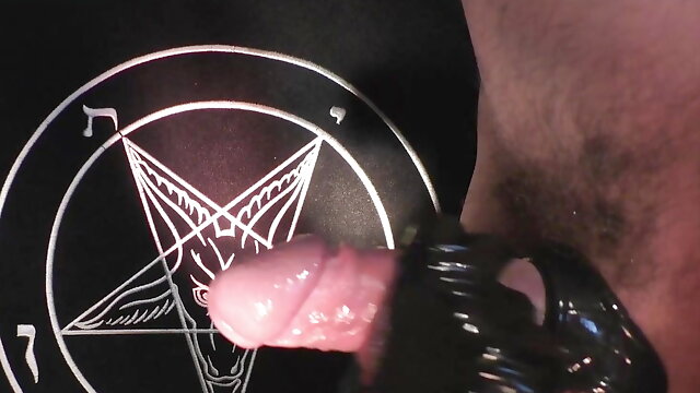 Handjob in latex gloves - a tribute to Baphomet