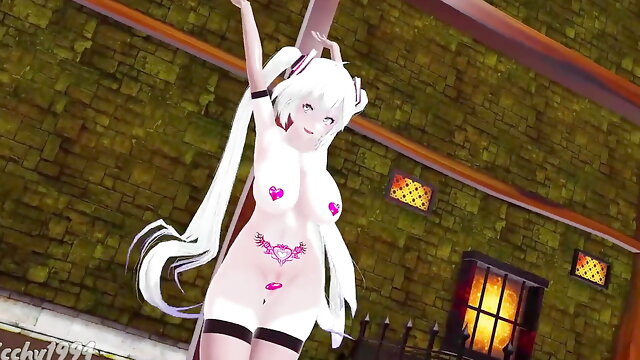 Thicc Miku Dance Hentai Vocaloid Nude Bass Knight Song MMD 3D White Hair Color Edit Smixix