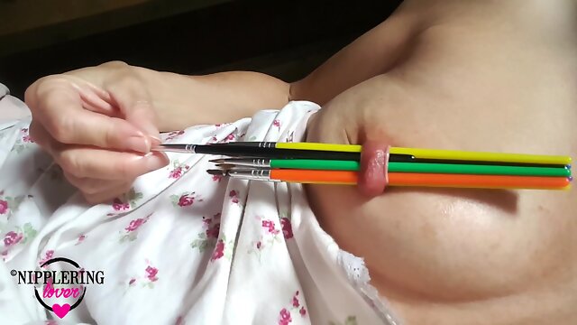 Inserting Small Brushes Into My Stretched Xxl Pierced Nipples Part 2