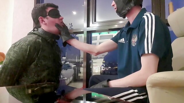 Sequel RUSSIAN COP dominates young MILITARY boy- now the 2nd DOMINANT has joined - HARD FACE SLAP