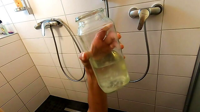 Another bathroom session with cum and piss cocktail