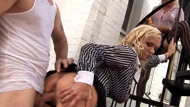 Sharon and Cindy take dick while wetting each other