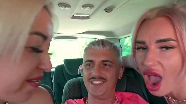 Tina Valentina and another hottie share a dick in the car