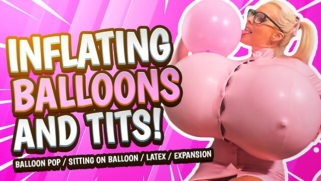 Inflating balloons and tits in latex outfit! Balloon Popping